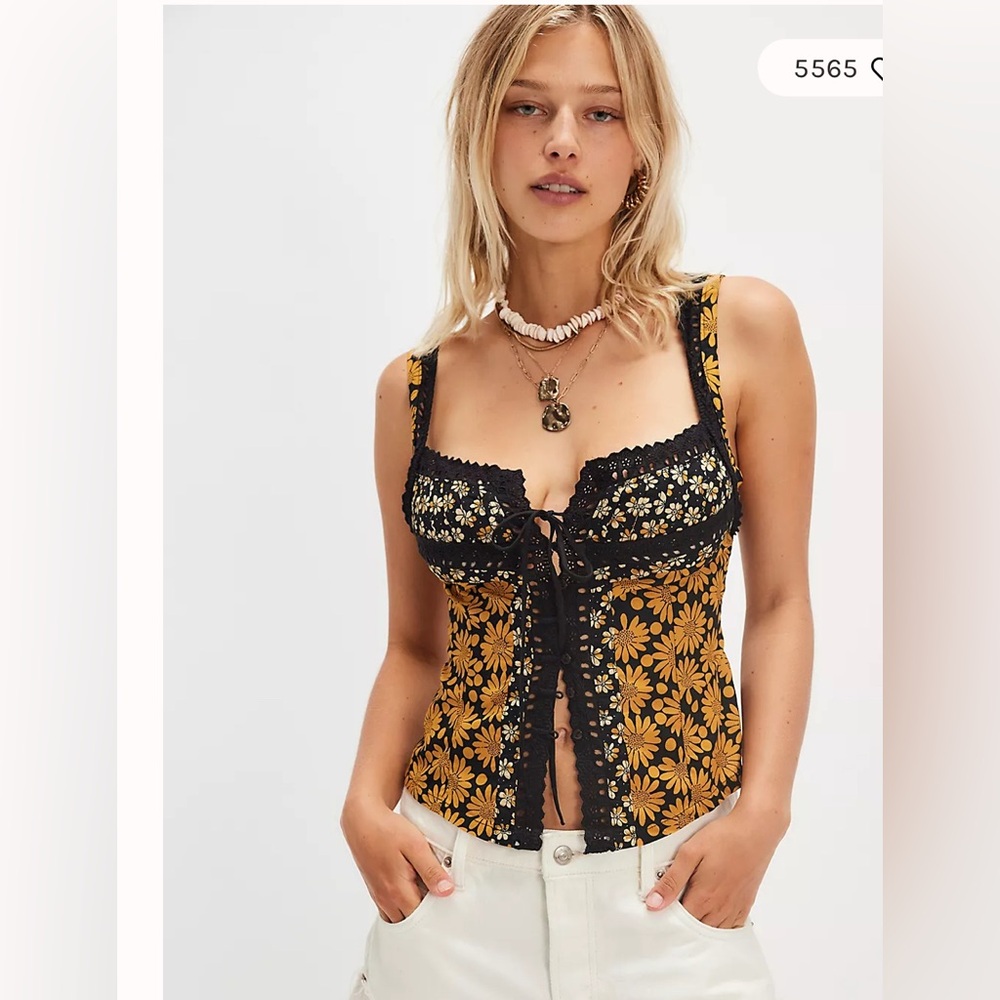 Free people Love Me Not Printed Tank. NWT. Black combo